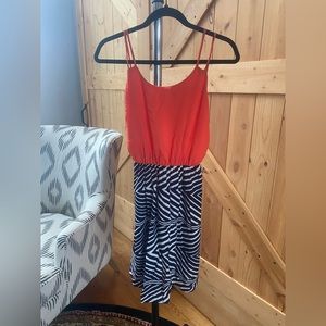 Navy Blue and Orange Boutique Dress with Open Back